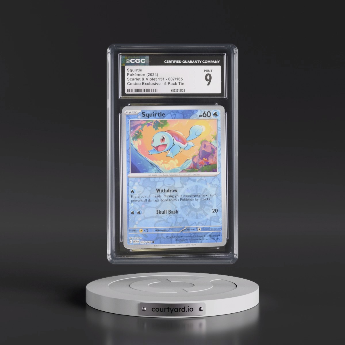2023 Scarlet & Violet 151 - MEW EN #007/165 Squirtle - (Rev. Cos. Holo)Costco Exclusive (2023 on Card) 5-Pack Tin (CGC 9 MINT)