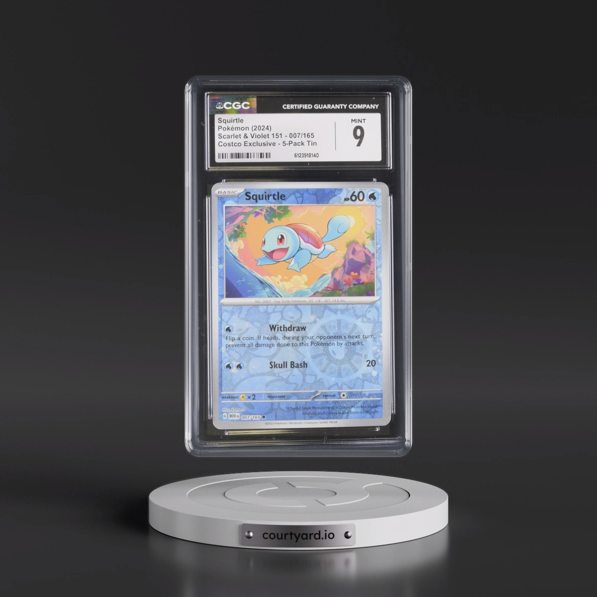 2023 Scarlet & Violet 151 - MEW EN #007/165 Squirtle - (Rev. Cos. Holo)Costco Exclusive (2023 on Card) 5-Pack Tin (CGC 9 MINT)