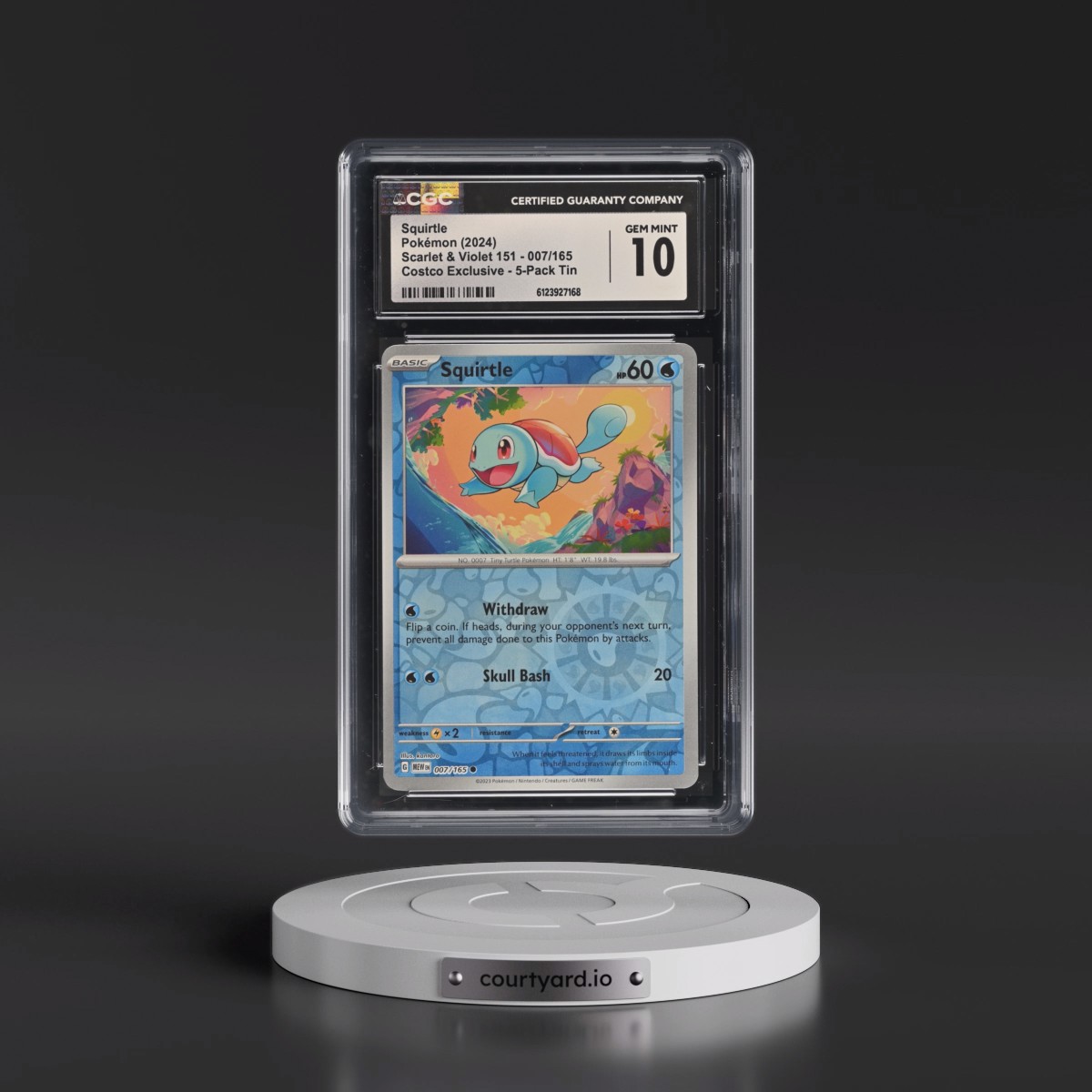2023 Scarlet & Violet 151 - MEW EN #007/165 Squirtle - (Rev. Cos. Holo)Costco Exclusive (2023 on Card) 5-Pack Tin (CGC 10 GEM MINT)