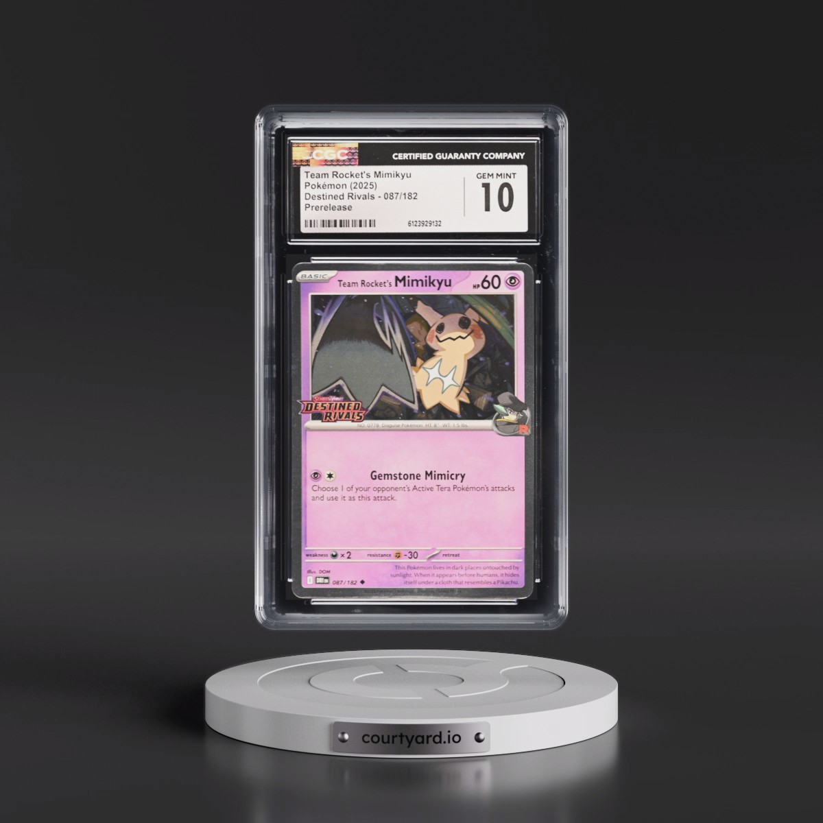 2025 Destined Rivals - DRI EN #087/182 Team Rocket's Mimikyu - Prerelease (Cosmos Holo) (CGC 10 GEM MINT)