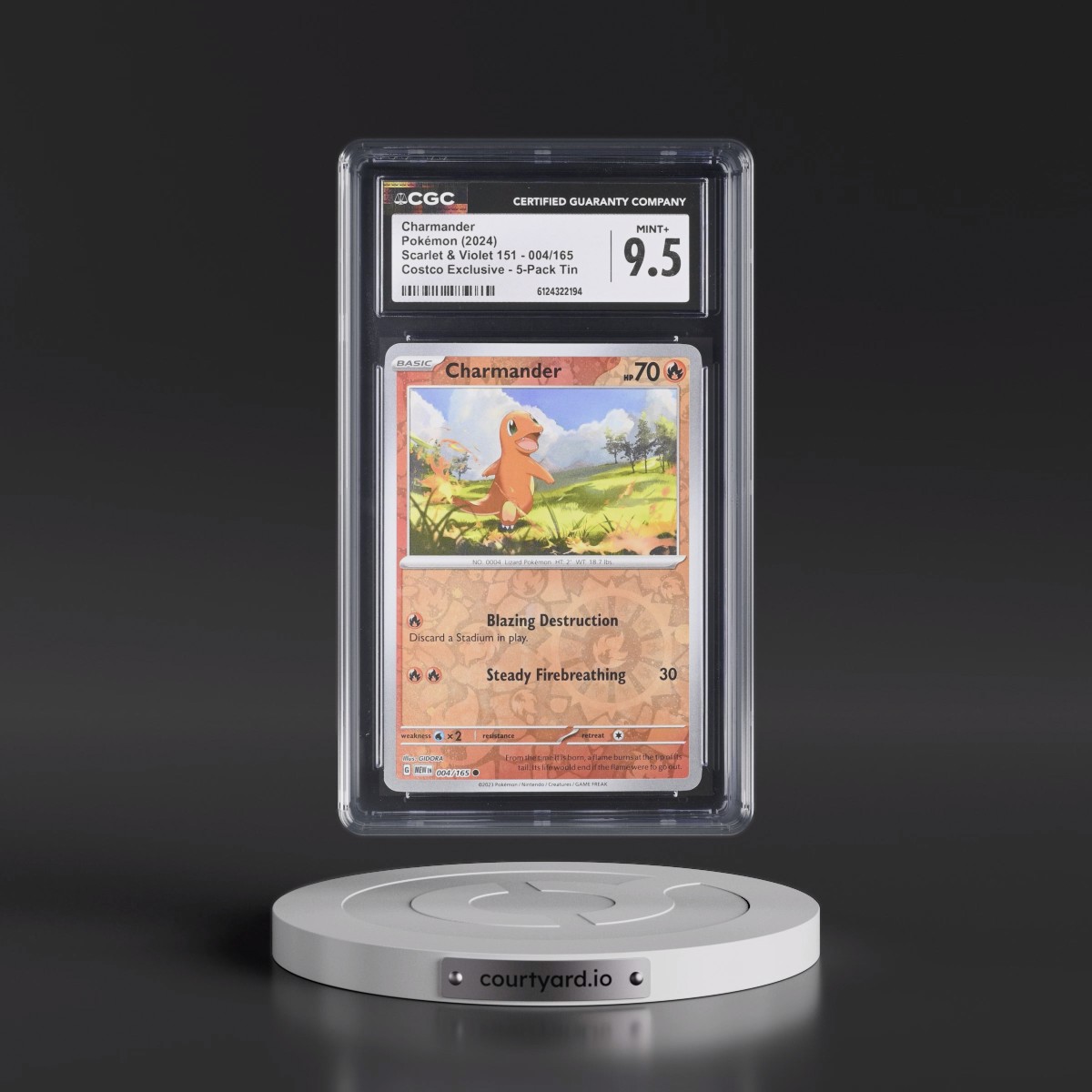 2023 Scarlet & Violet 151 - MEW EN #004/165 Charmander - (Rev. Cos. Holo)Costco Exclusive (2023 on Card) 5-Pack Tin (CGC 9.5 MINT+)