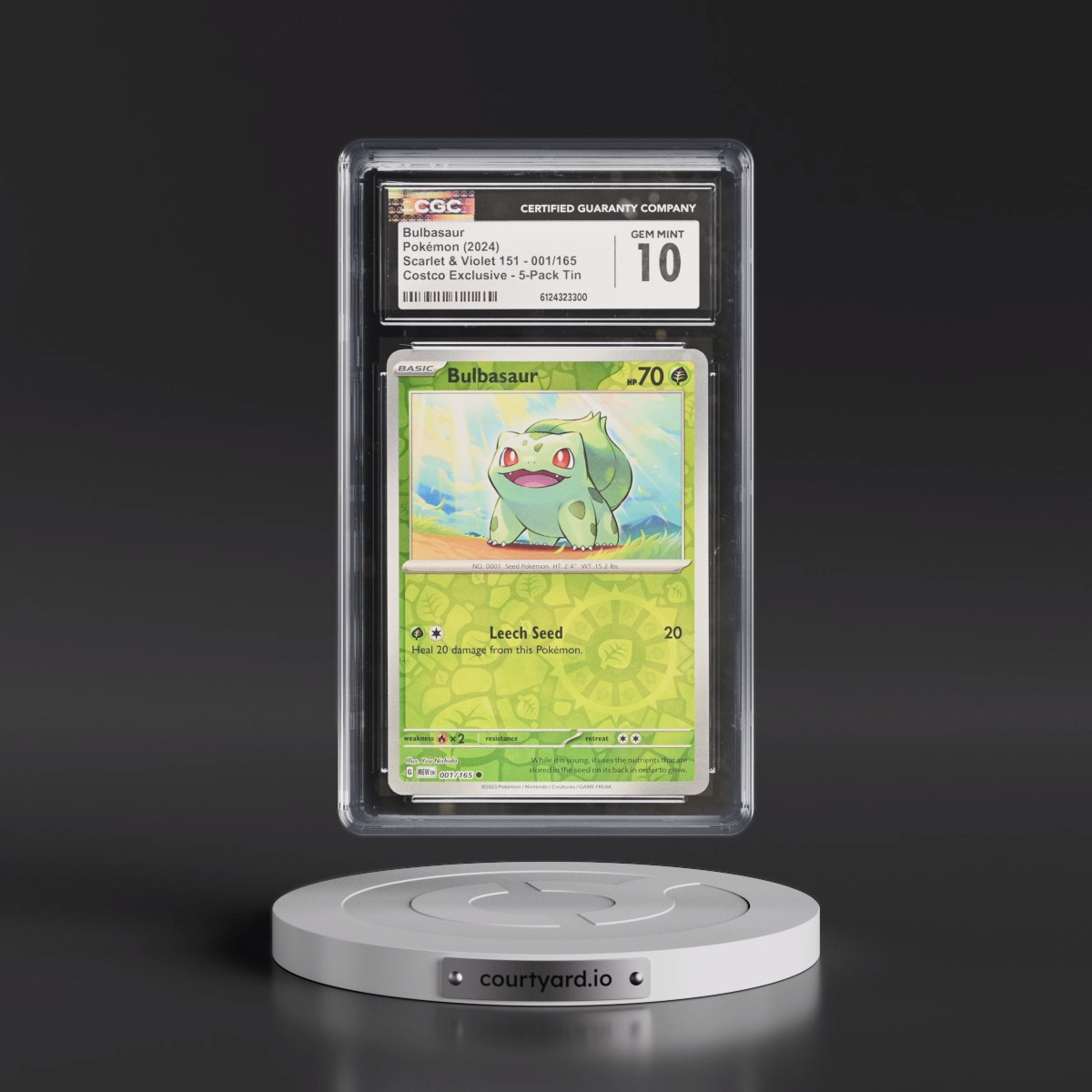 2023 Scarlet & Violet 151 - MEW EN #001/165 Bulbasaur - (Rev. Cos. Holo)Costco Exclusive (2023 on Card) 5-Pack Tin (CGC 10 GEM MINT)