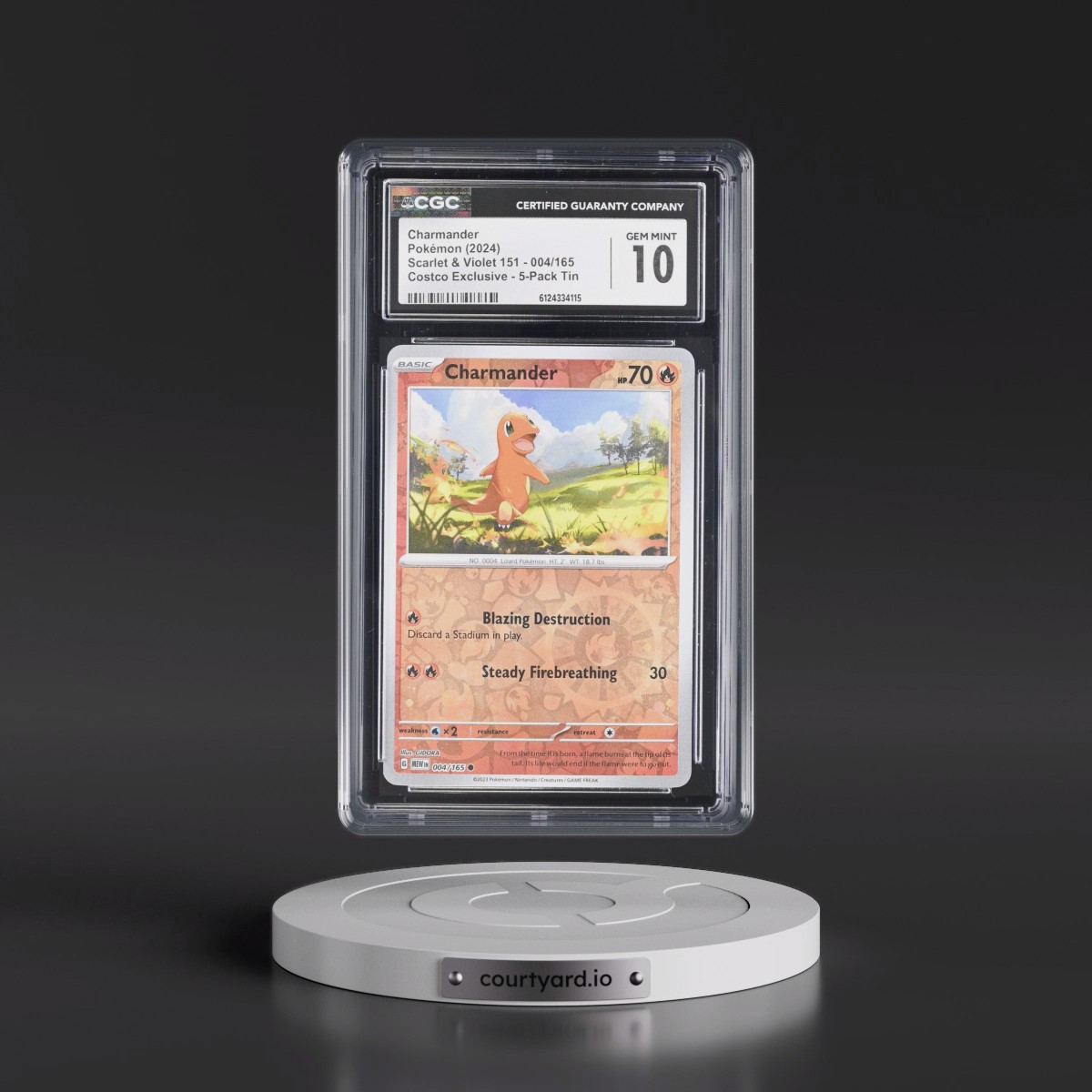 2023 Scarlet & Violet 151 - MEW EN #004/165 Charmander - (Rev. Cos. Holo)Costco Exclusive (2023 on Card) 5-Pack Tin (CGC 10 GEM MINT)