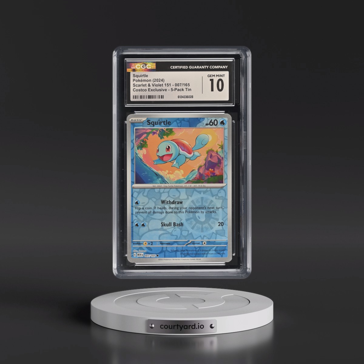 2023 Scarlet & Violet 151 - MEW EN #007/165 Squirtle - (Rev. Cos. Holo)Costco Exclusive (2023 on Card) 5-Pack Tin (CGC 10 GEM MINT)