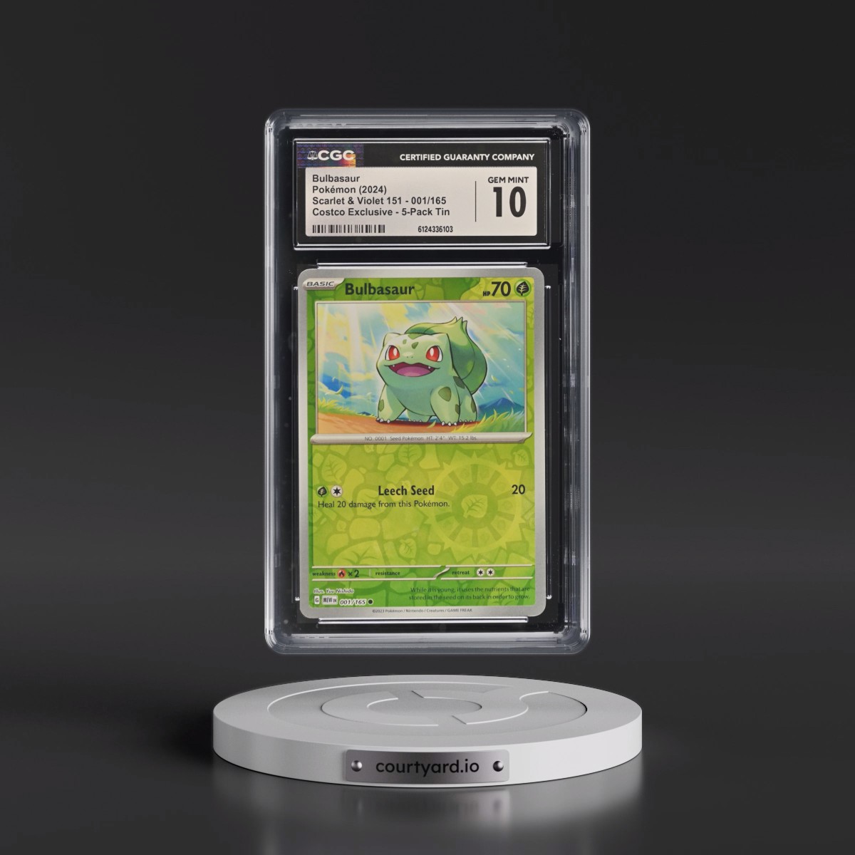 2023 Scarlet & Violet 151 - MEW EN #001/165 Bulbasaur - (Rev. Cos. Holo)Costco Exclusive (2023 on Card) 5-Pack Tin (CGC 10 GEM MINT)