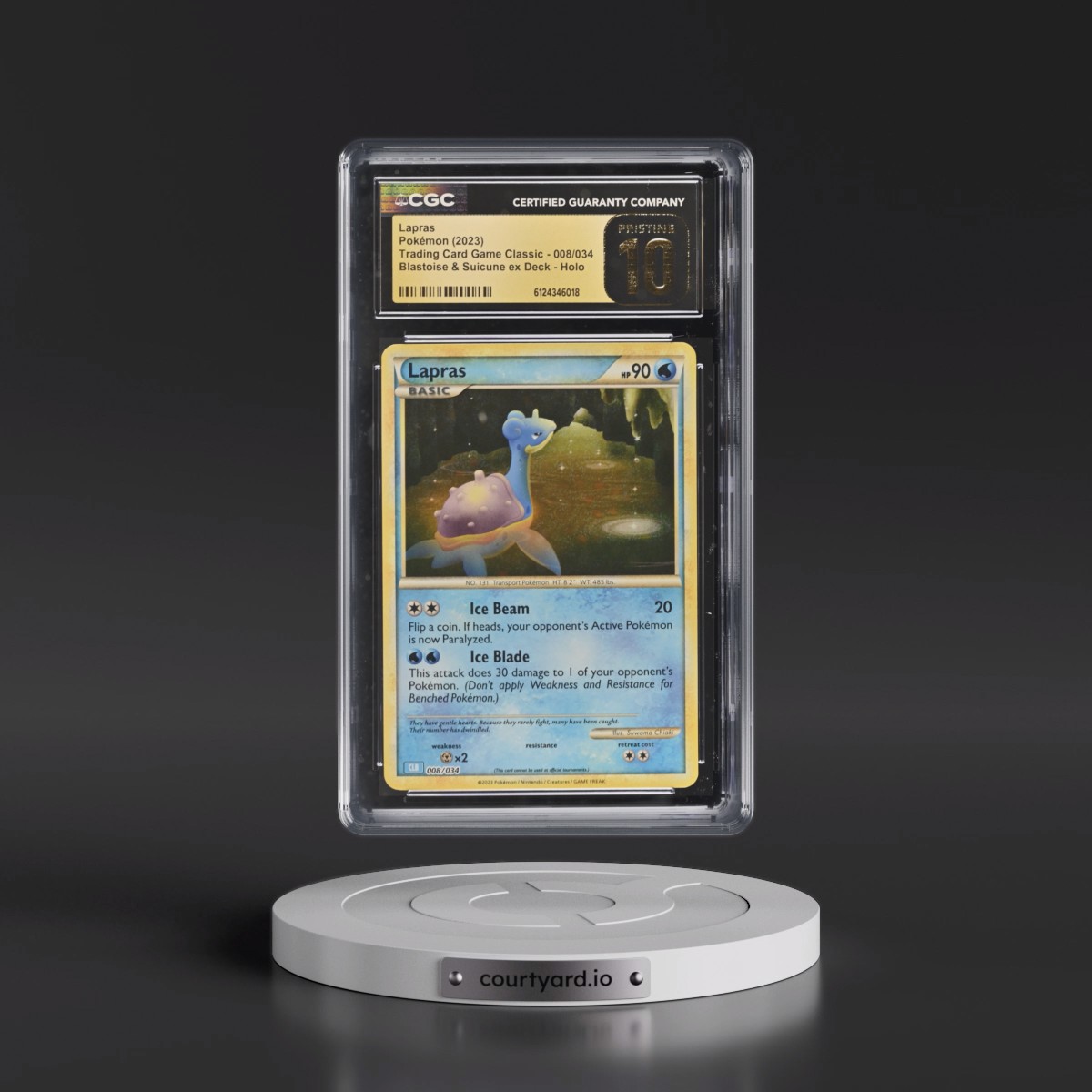 2023 Trading Card Game Classic - CLV, CLC, CLB #008/034 Lapras - Blastoise & Suicune ex Deck - CLB Holo (CGC 10 PRISTINE)