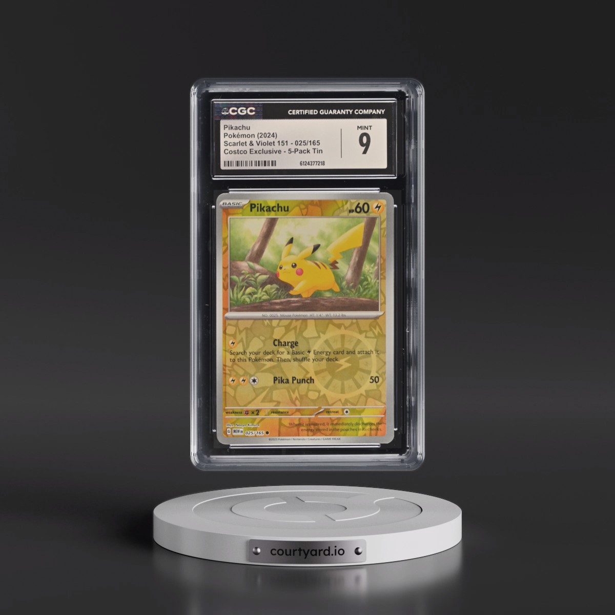 2023 Scarlet & Violet 151 - MEW EN #025/165 Pikachu - (Rev. Cos. Holo)Costco Exclusive (2023 on Card) 5-Pack Tin (CGC 9 MINT)
