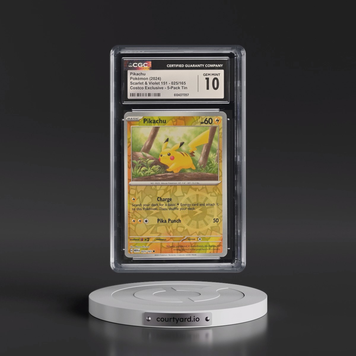 2023 Scarlet & Violet 151 - MEW EN #025/165 Pikachu - (Rev. Cos. Holo)Costco Exclusive (2023 on Card) 5-Pack Tin (CGC 10 GEM MINT)