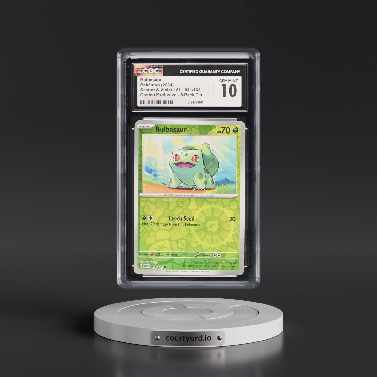 2023 Scarlet & Violet 151 - MEW EN #001/165 Bulbasaur - (Rev. Cos. Holo)Costco Exclusive (2023 on Card) 5-Pack Tin (CGC 10 GEM MINT)