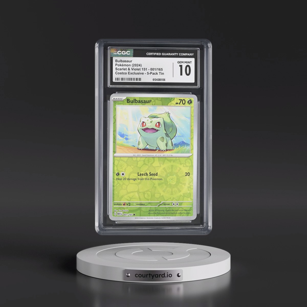 2023 Scarlet & Violet 151 - MEW EN #001/165 Bulbasaur - (Rev. Cos. Holo)Costco Exclusive (2023 on Card) 5-Pack Tin (CGC 10 GEM MINT)