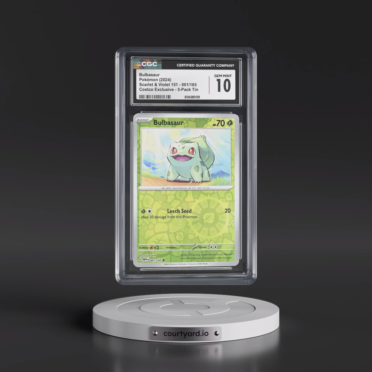 2023 Scarlet & Violet 151 - MEW EN #001/165 Bulbasaur - (Rev. Cos. Holo)Costco Exclusive (2023 on Card) 5-Pack Tin (CGC 10 GEM MINT)
