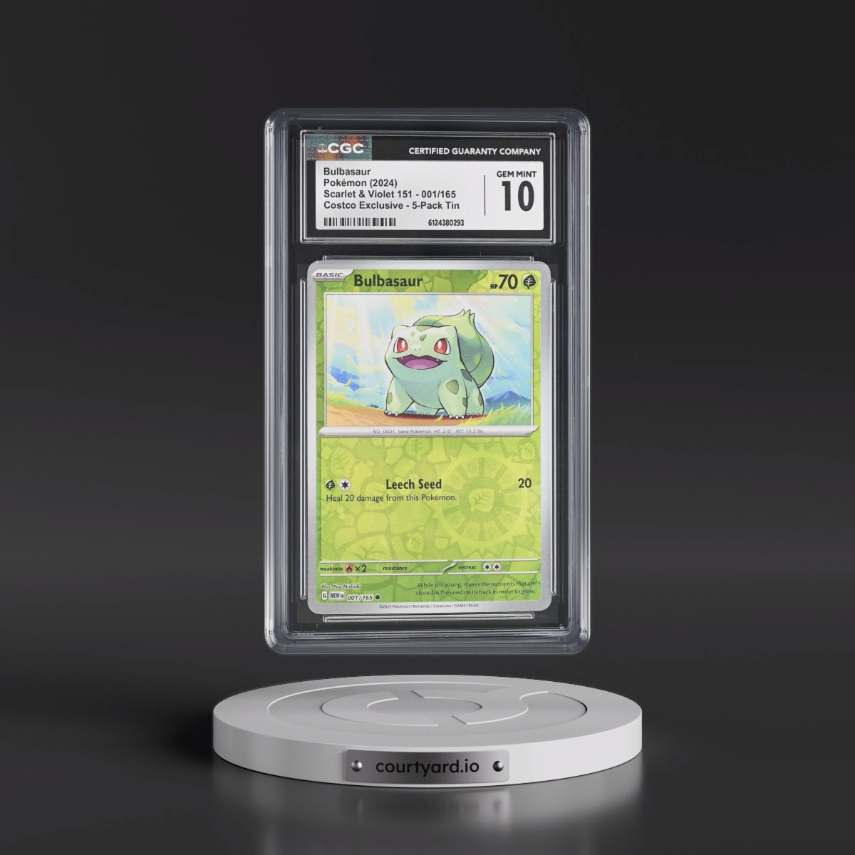 2023 Scarlet & Violet 151 - MEW EN #001/165 Bulbasaur - (Rev. Cos. Holo)Costco Exclusive (2023 on Card) 5-Pack Tin (CGC 10 GEM MINT)