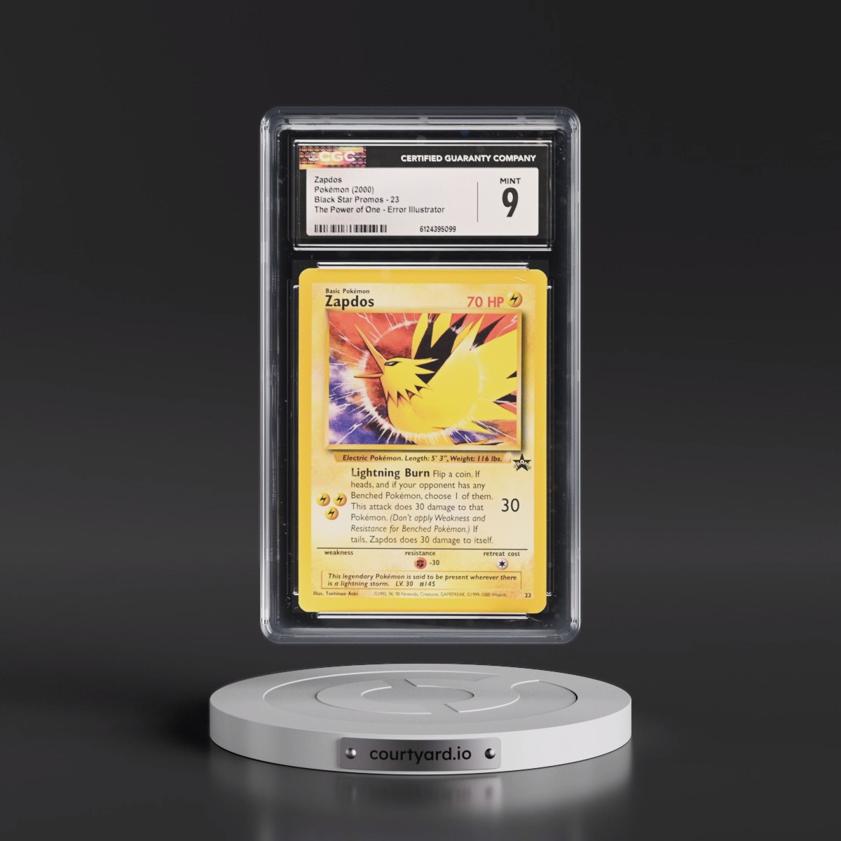 1999 Black Star Promos #23 Zapdos - The Power of One Error Illustrator - Aoki (CGC 9 MINT)