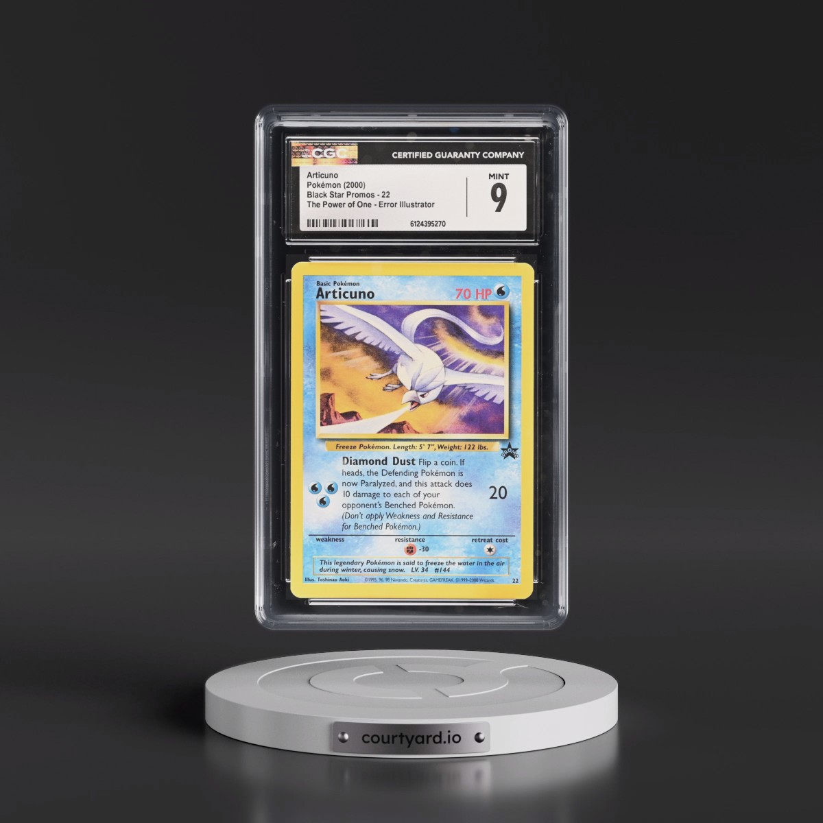 1999 Black Star Promos #22 Articuno - The Power of One Error Illustrator - Aoki (CGC 9 MINT)