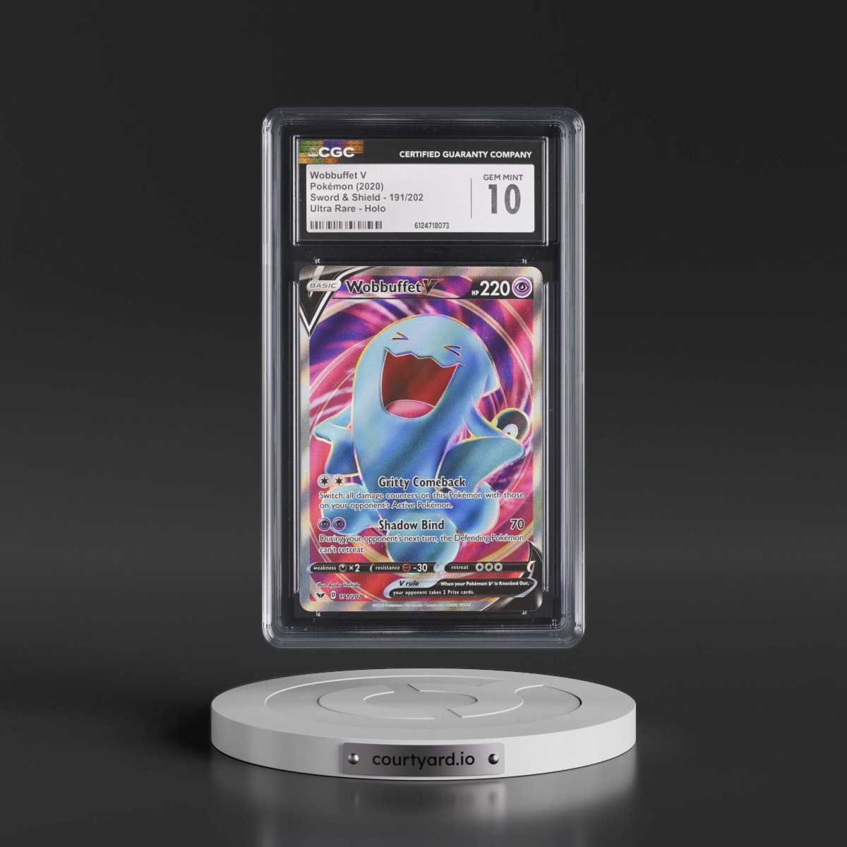 2020 Sword & Shield Wobbuffet V - Ultra Rare Holo #191/202 CGC 10