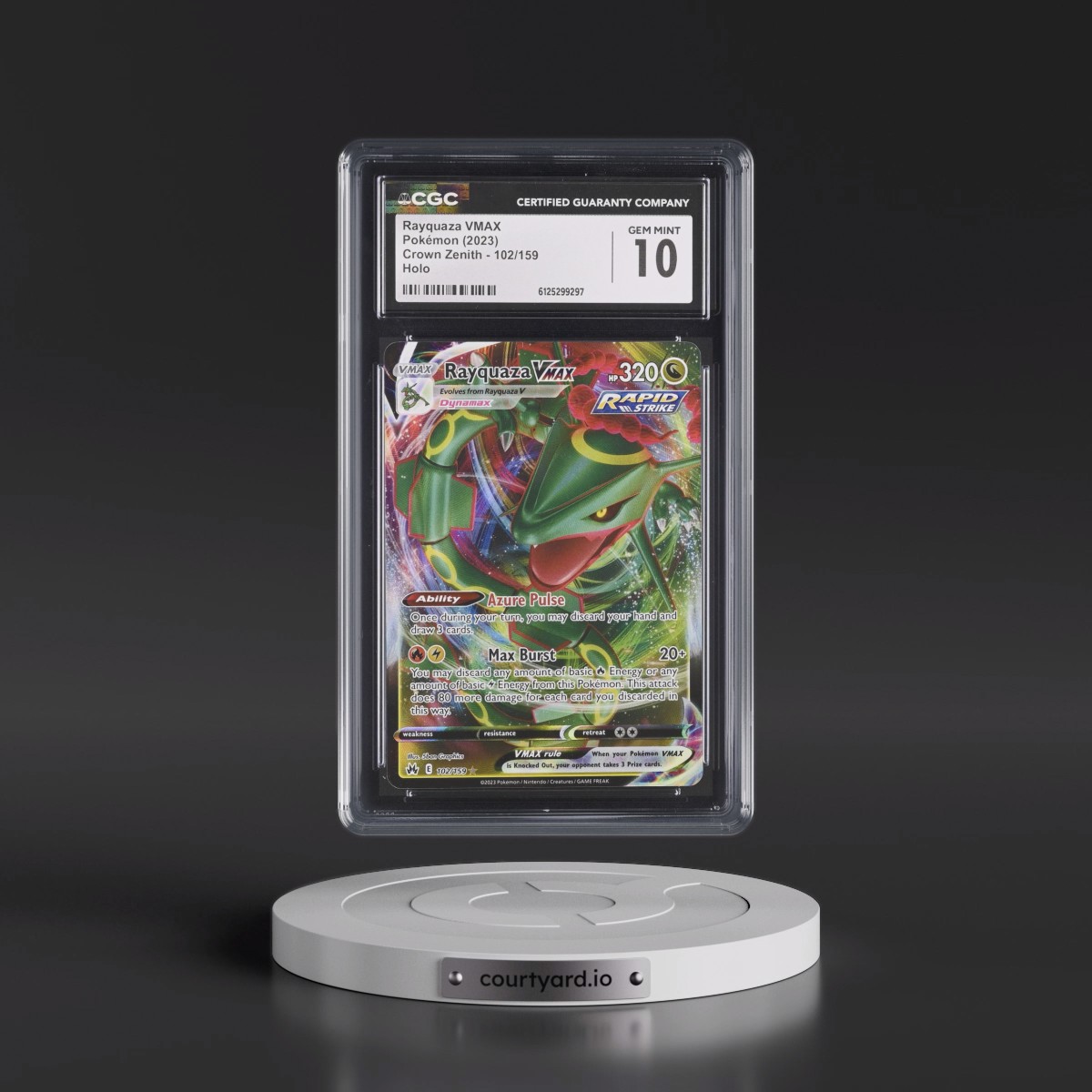 2023 Crown Zenith #102/159 Rayquaza VMAX - Holo (CGC 10 GEM MINT)