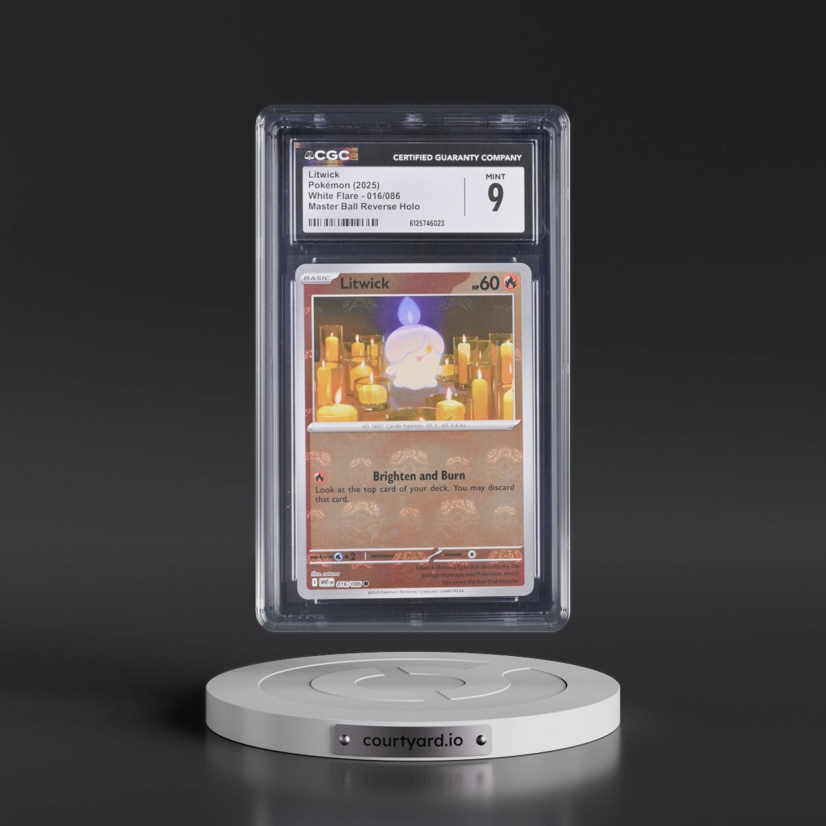 2025 White Flare - WHT EN #016/086 Litwick - Reverse Holo Master Ball (CGC 9 MINT)