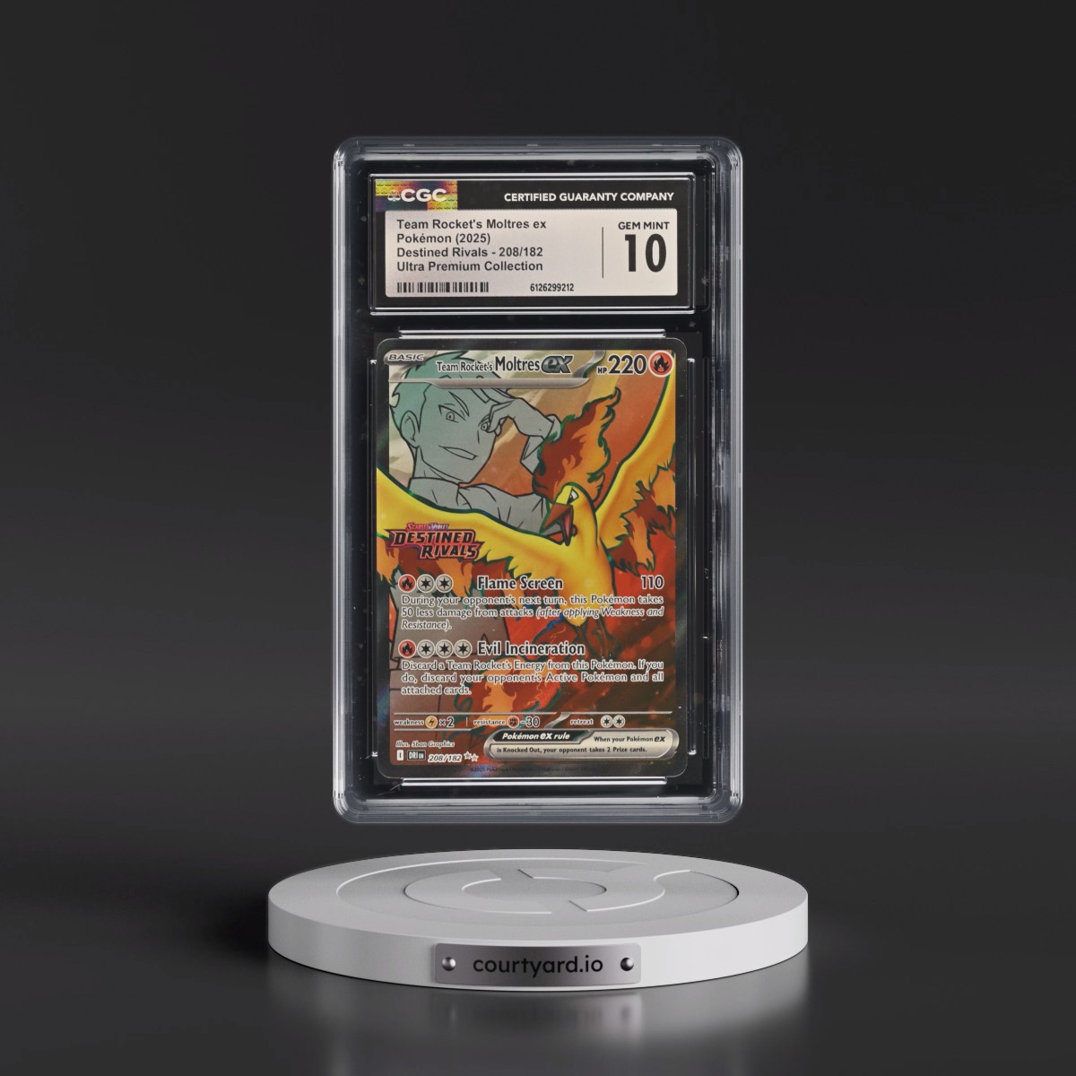 2025 Destined Rivals - DRI EN #208/182 Team Rocket's Moltres ex - Team Rocket's Moltres ex Ultra Premium Collection (Holo) (CGC 10 GEM MINT)