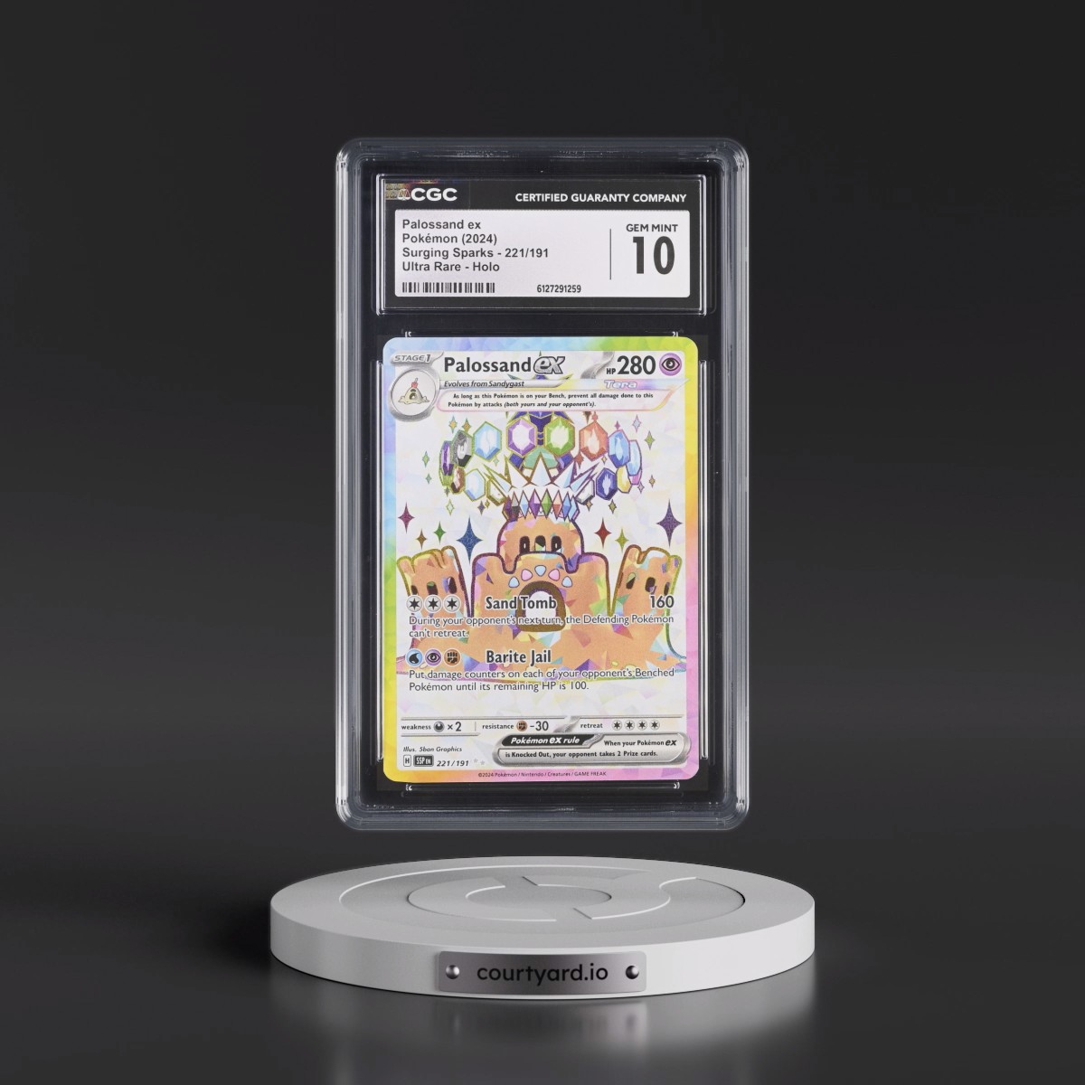 2024 Surging Sparks - SSP EN #221/191 Palossand ex - Ultra Rare Holo (CGC 10 GEM MINT)