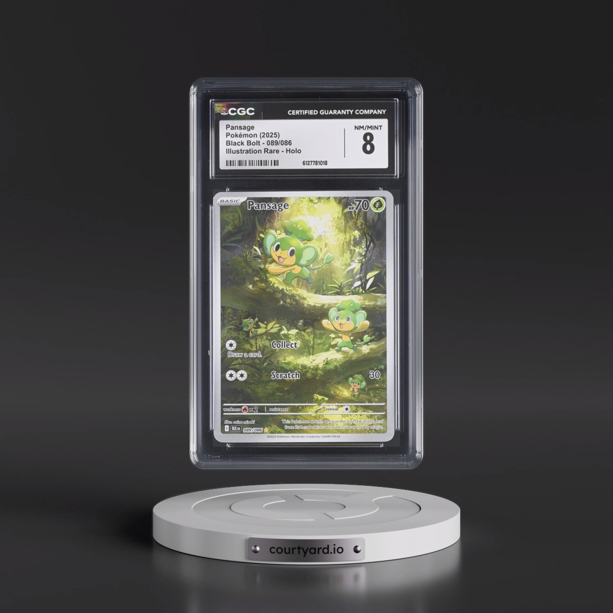 2025 Black Bolt - BLK EN #089/086 Pansage - Illustration Rare Holo (CGC 8 NM-MT)