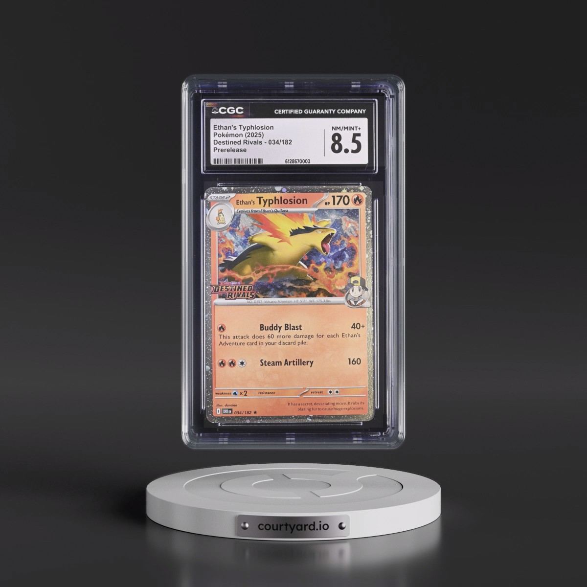 2025 Destined Rivals - DRI EN #034/182 Ethan's Typhlosion - Prerelease (Cosmos Holo) (CGC 8.5 NM-MT+)