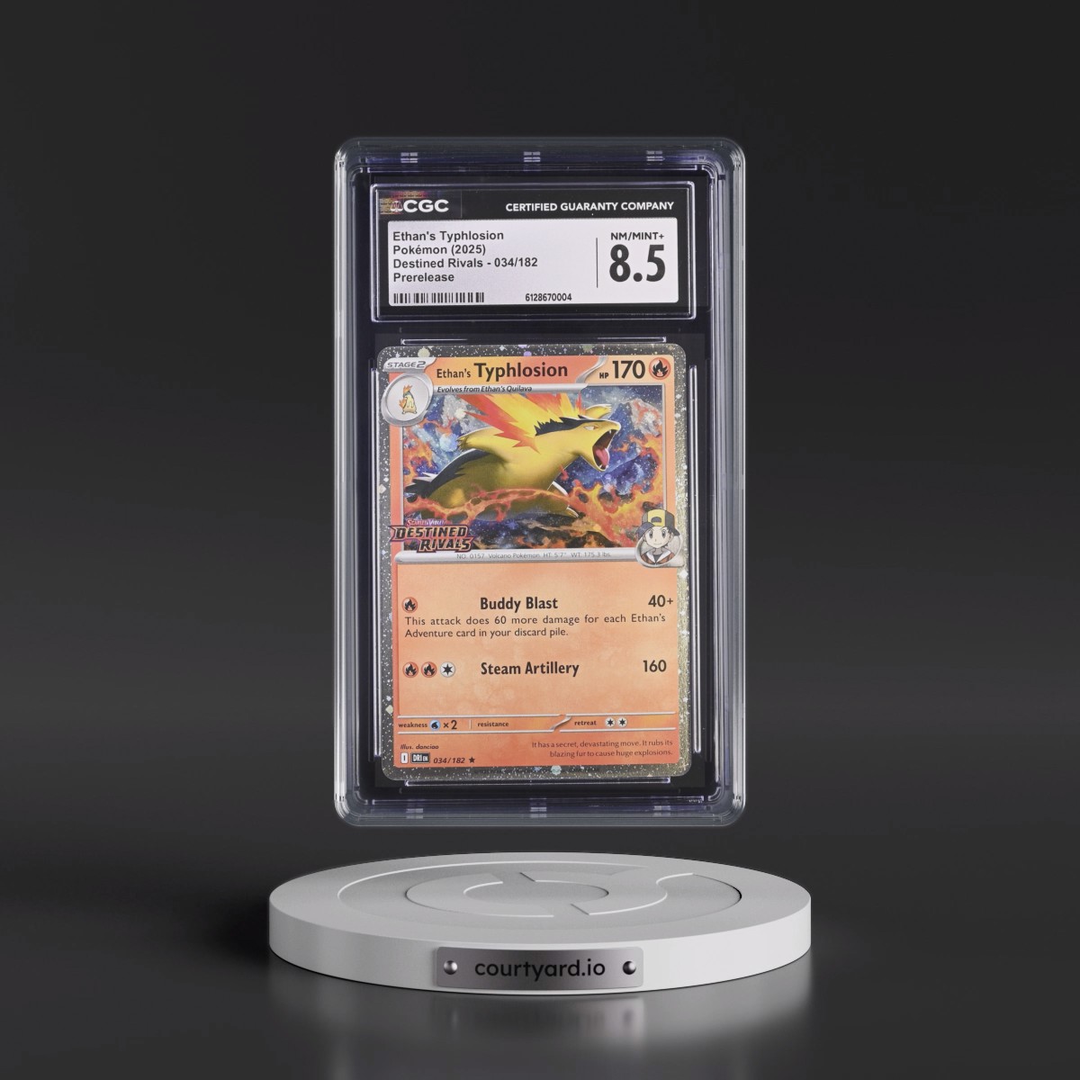 2025 Destined Rivals - DRI EN #034/182 Ethan's Typhlosion - Prerelease (Cosmos Holo) (CGC 8.5 NM-MT+)