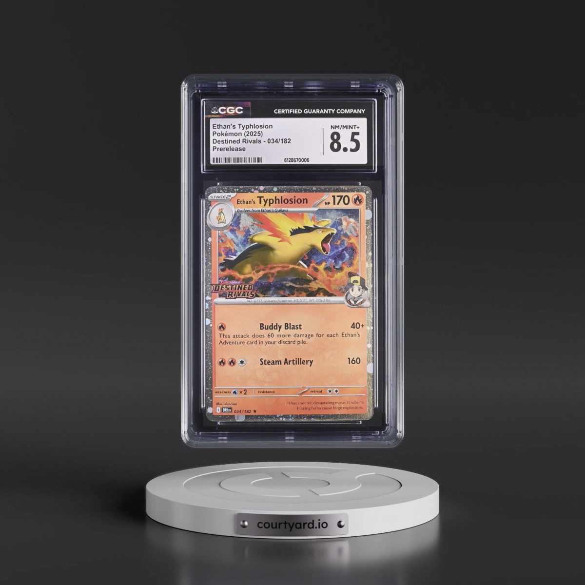 2025 Destined Rivals - DRI EN #034/182 Ethan's Typhlosion - Prerelease (Cosmos Holo) (CGC 8.5 NM-MT+)