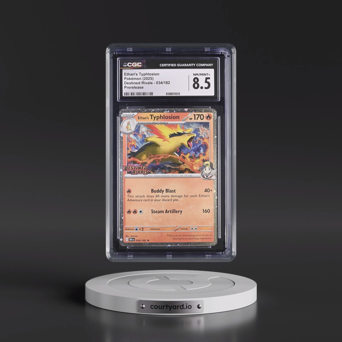 2025 Destined Rivals - DRI EN #034/182 Ethan's Typhlosion - Prerelease (Cosmos Holo) (CGC 8.5 NM-MT+)