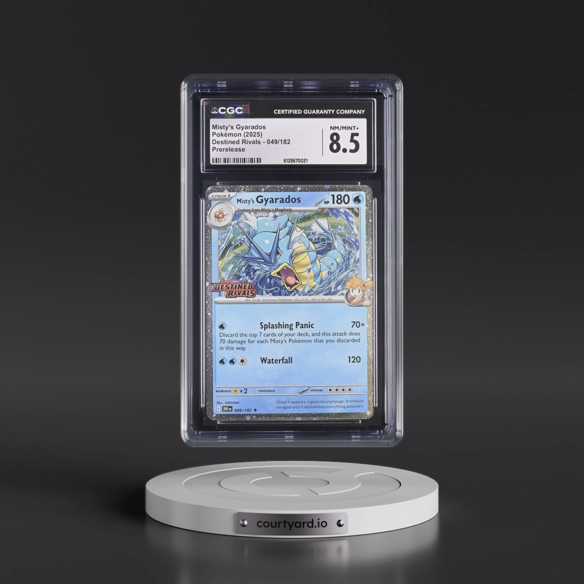 2025 Destined Rivals - DRI EN #049/182 Misty's Gyarados - Prerelease (Cosmos Holo) (CGC 8.5 NM-MT+)