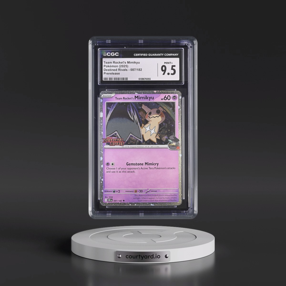 2025 Destined Rivals - DRI EN #087/182 Team Rocket's Mimikyu - Prerelease (Cosmos Holo) (CGC 9.5 MINT+)