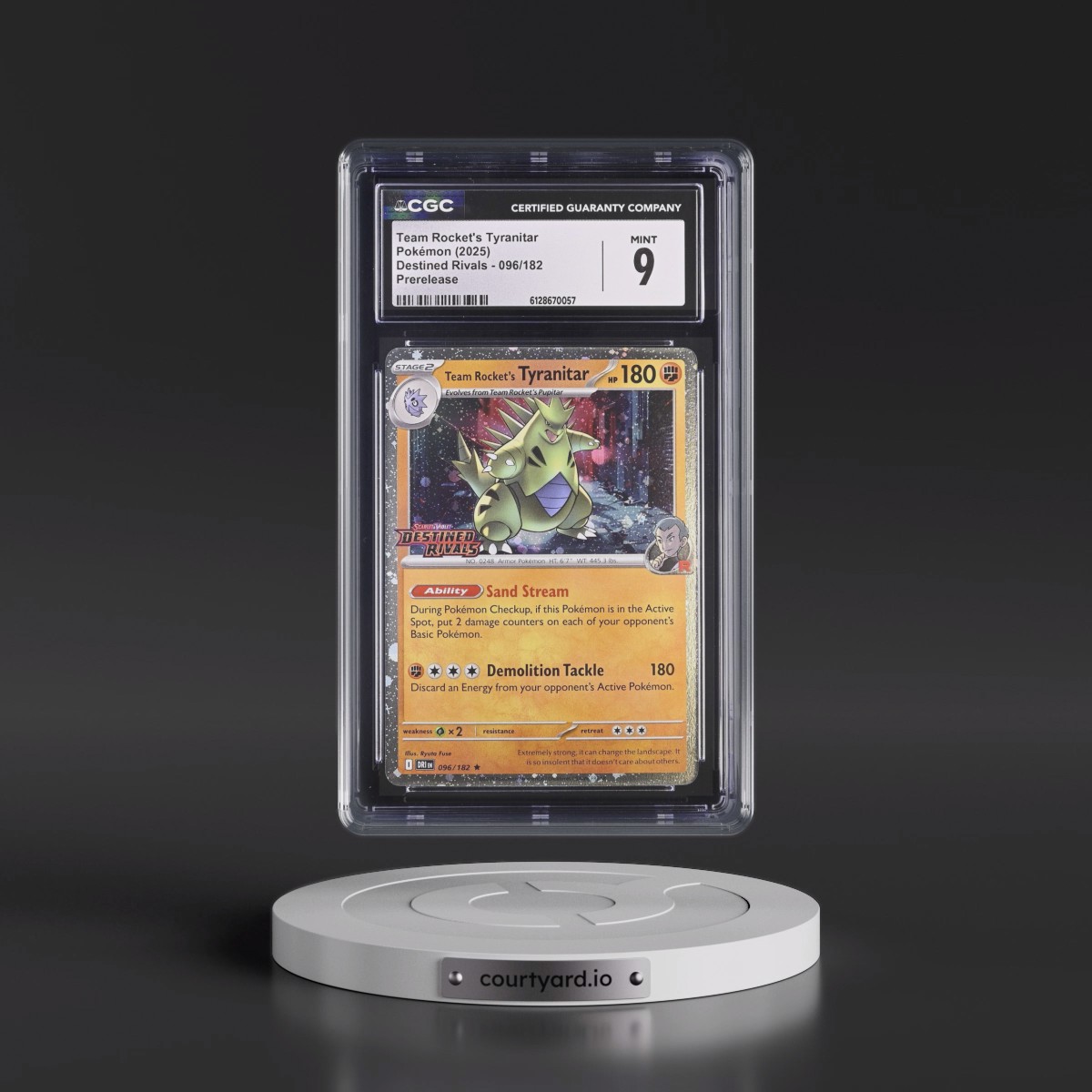 2025 Destined Rivals - DRI EN #096/182 Team Rocket's Tyranitar - Prerelease (Cosmos Holo) (CGC 9 MINT)