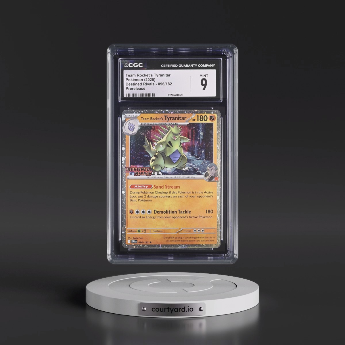 2025 Destined Rivals - DRI EN #096/182 Team Rocket's Tyranitar - Prerelease (Cosmos Holo) (CGC 9 MINT)