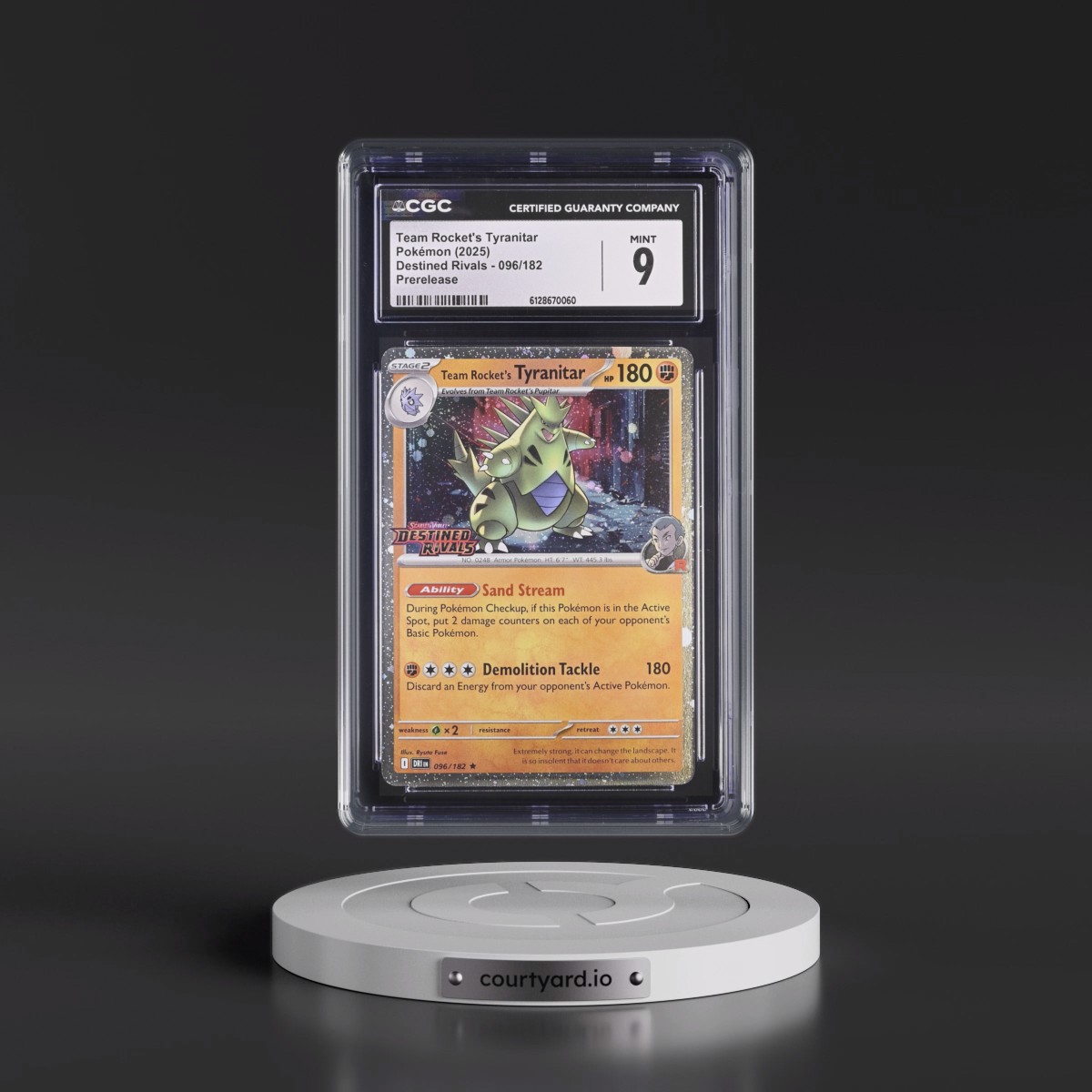 2025 Destined Rivals - DRI EN #096/182 Team Rocket's Tyranitar - Prerelease (Cosmos Holo) (CGC 9 MINT)
