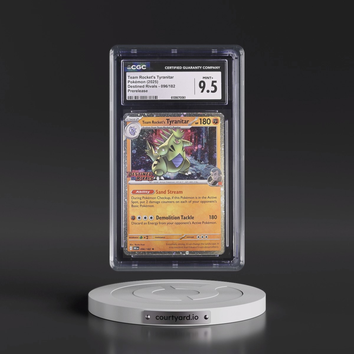 2025 Destined Rivals - DRI EN #096/182 Team Rocket's Tyranitar - Prerelease (Cosmos Holo) (CGC 9.5 MINT+)