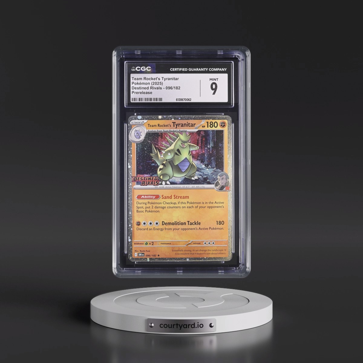 2025 Destined Rivals - DRI EN #096/182 Team Rocket's Tyranitar - Prerelease (Cosmos Holo) (CGC 9 MINT)