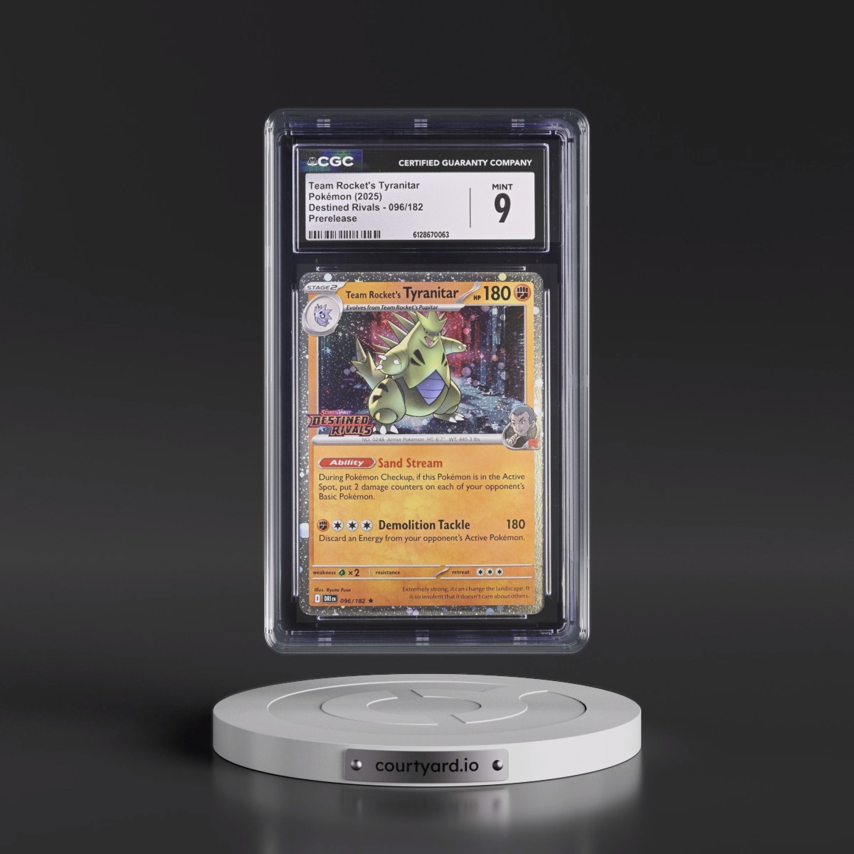 2025 Destined Rivals - DRI EN #096/182 Team Rocket's Tyranitar - Prerelease (Cosmos Holo) (CGC 9 MINT)