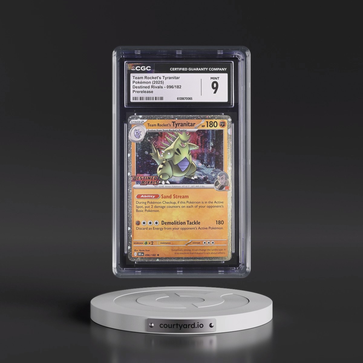 2025 Destined Rivals - DRI EN #096/182 Team Rocket's Tyranitar - Prerelease (Cosmos Holo) (CGC 9 MINT)