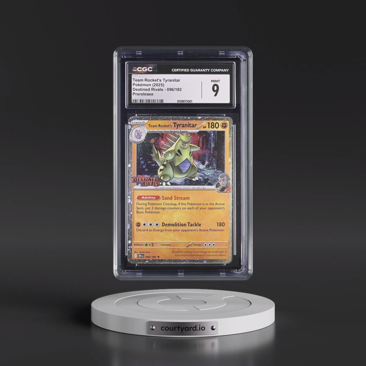 2025 Destined Rivals - DRI EN #096/182 Team Rocket's Tyranitar - Prerelease (Cosmos Holo) (CGC 9 MINT)