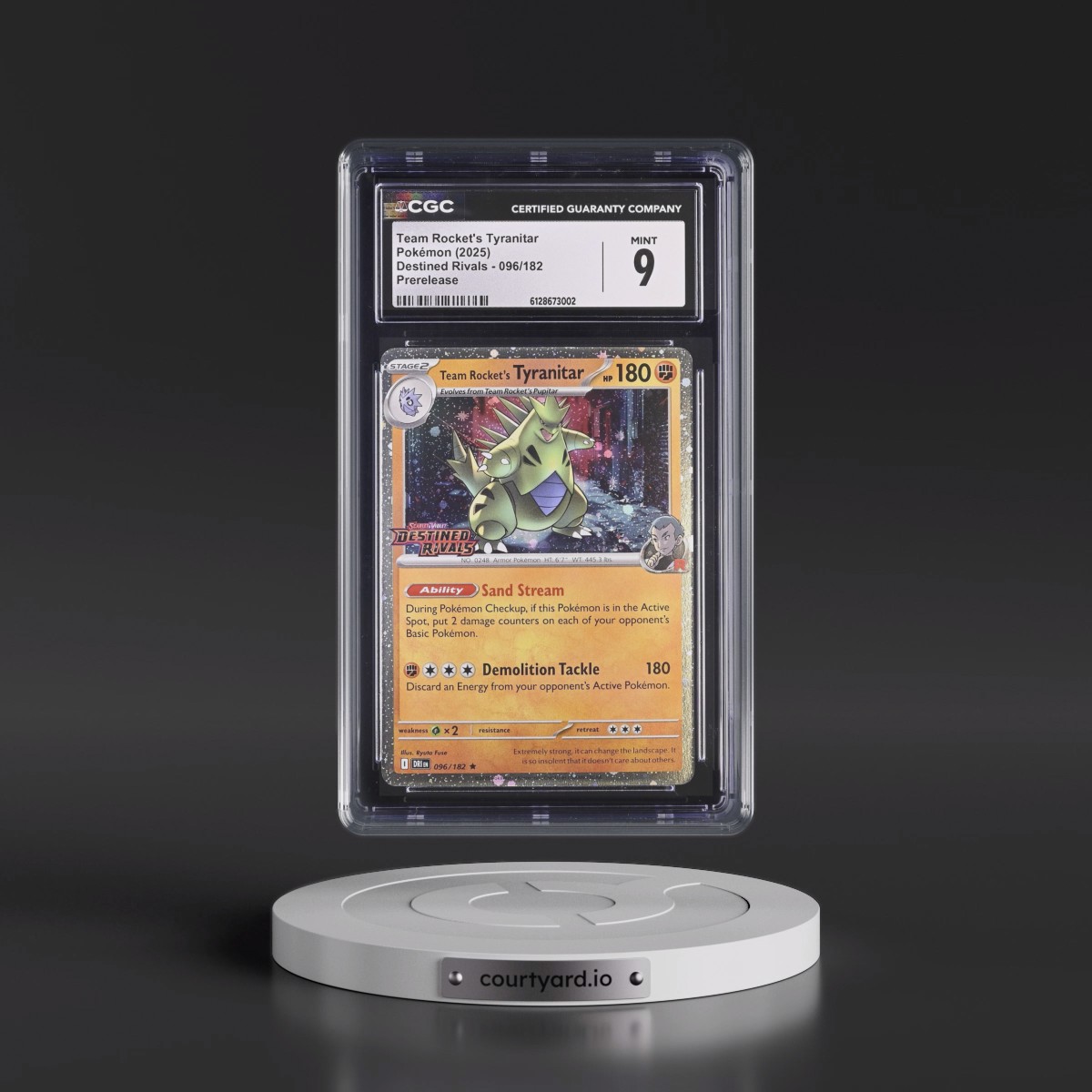 2025 Destined Rivals - DRI EN #096/182 Team Rocket's Tyranitar - Prerelease (Cosmos Holo) (CGC 9 MINT)