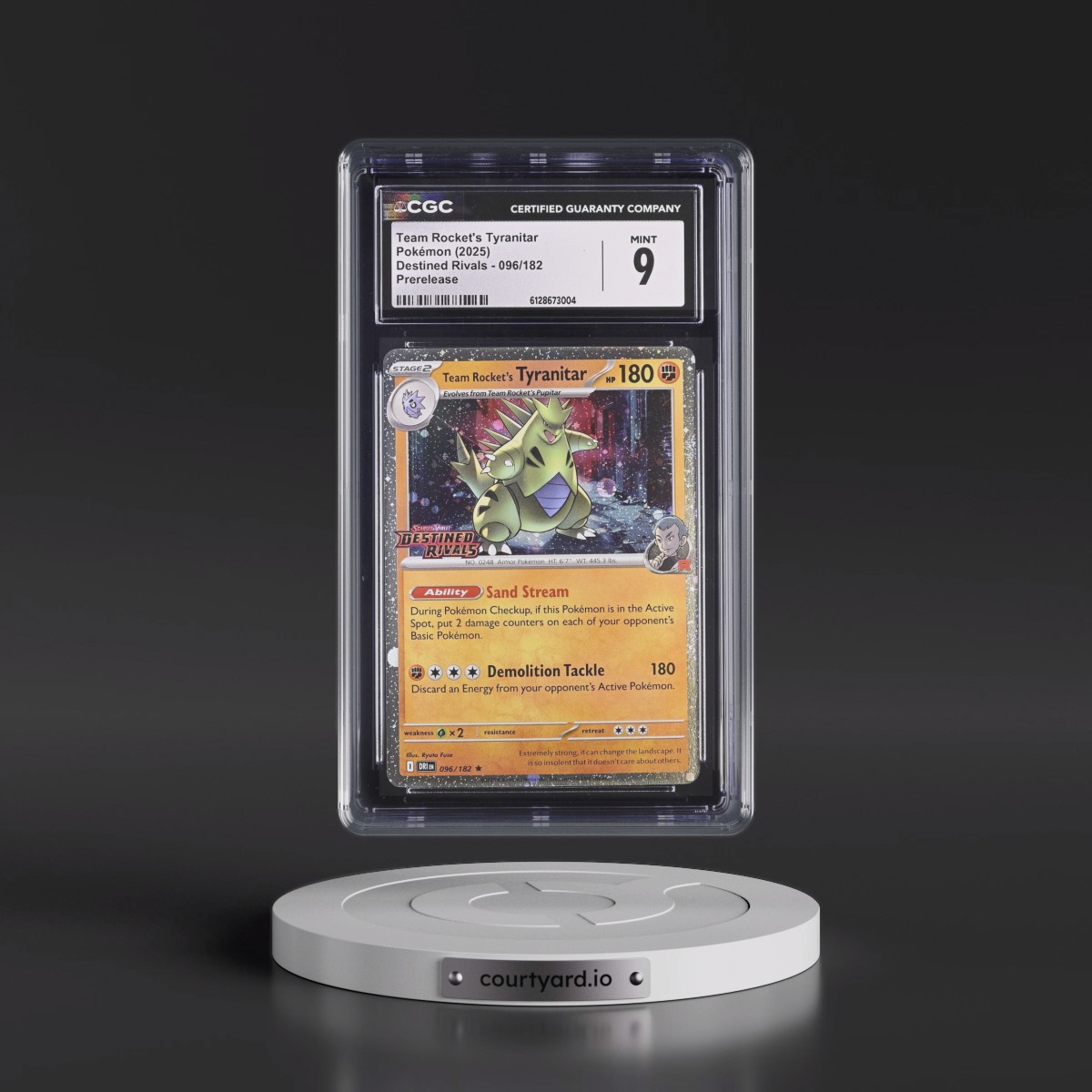 2025 Destined Rivals - DRI EN #096/182 Team Rocket's Tyranitar - Prerelease (Cosmos Holo) (CGC 9 MINT)