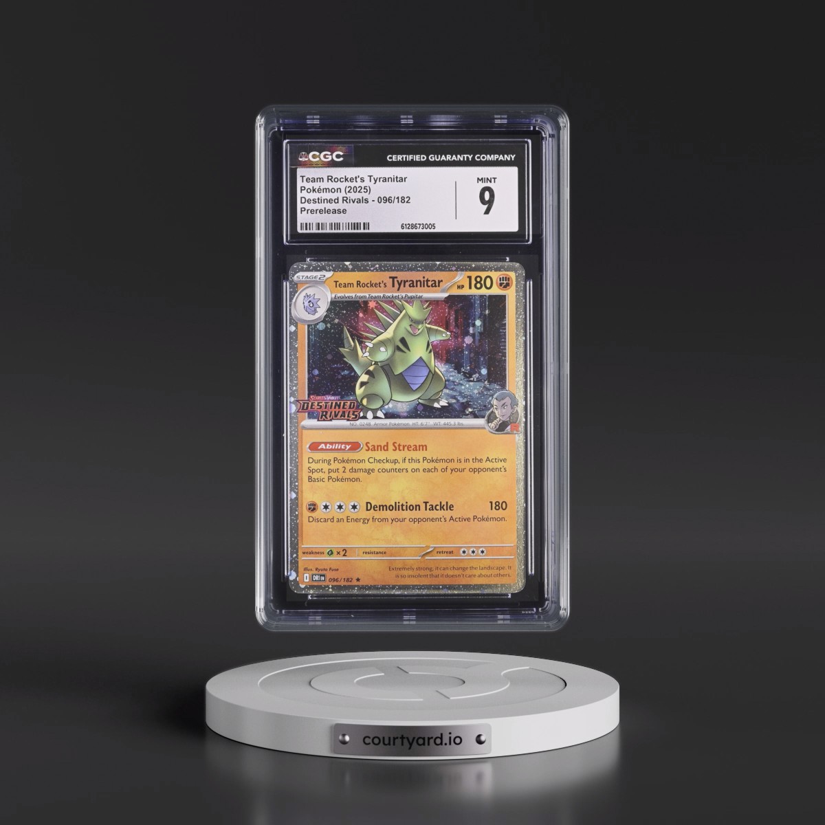 2025 Destined Rivals - DRI EN #096/182 Team Rocket's Tyranitar - Prerelease (Cosmos Holo) (CGC 9 MINT)