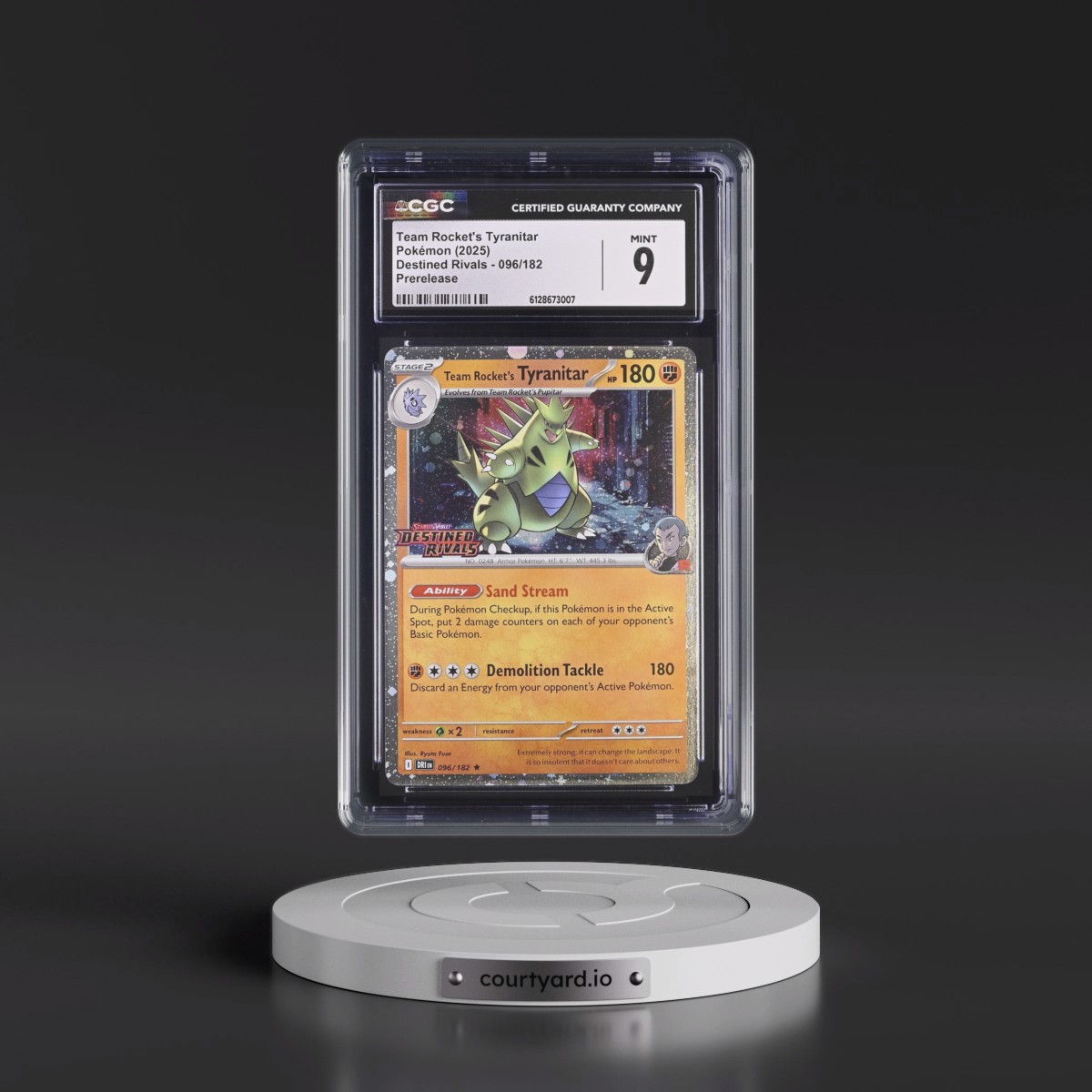 2025 Destined Rivals - DRI EN #096/182 Team Rocket's Tyranitar - Prerelease (Cosmos Holo) (CGC 9 MINT)