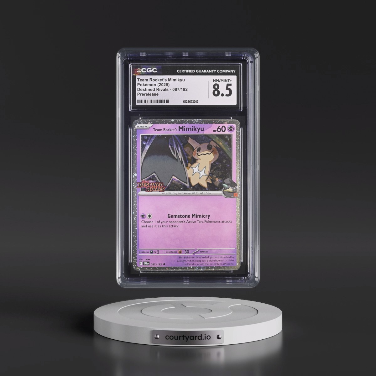 2025 Destined Rivals - DRI EN #087/182 Team Rocket's Mimikyu - Prerelease (Cosmos Holo) (CGC 8.5 NM-MT+)