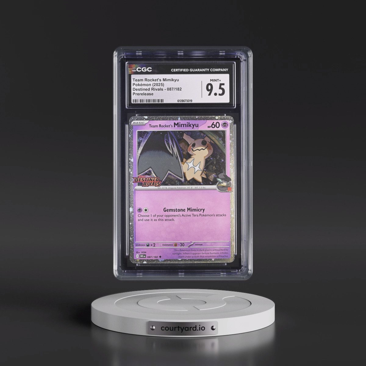 2025 Destined Rivals - DRI EN #087/182 Team Rocket's Mimikyu - Prerelease (Cosmos Holo) (CGC 9.5 MINT+)