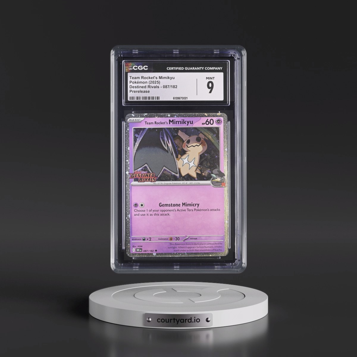 2025 Destined Rivals - DRI EN #087/182 Team Rocket's Mimikyu - Prerelease (Cosmos Holo) (CGC 9 MINT)