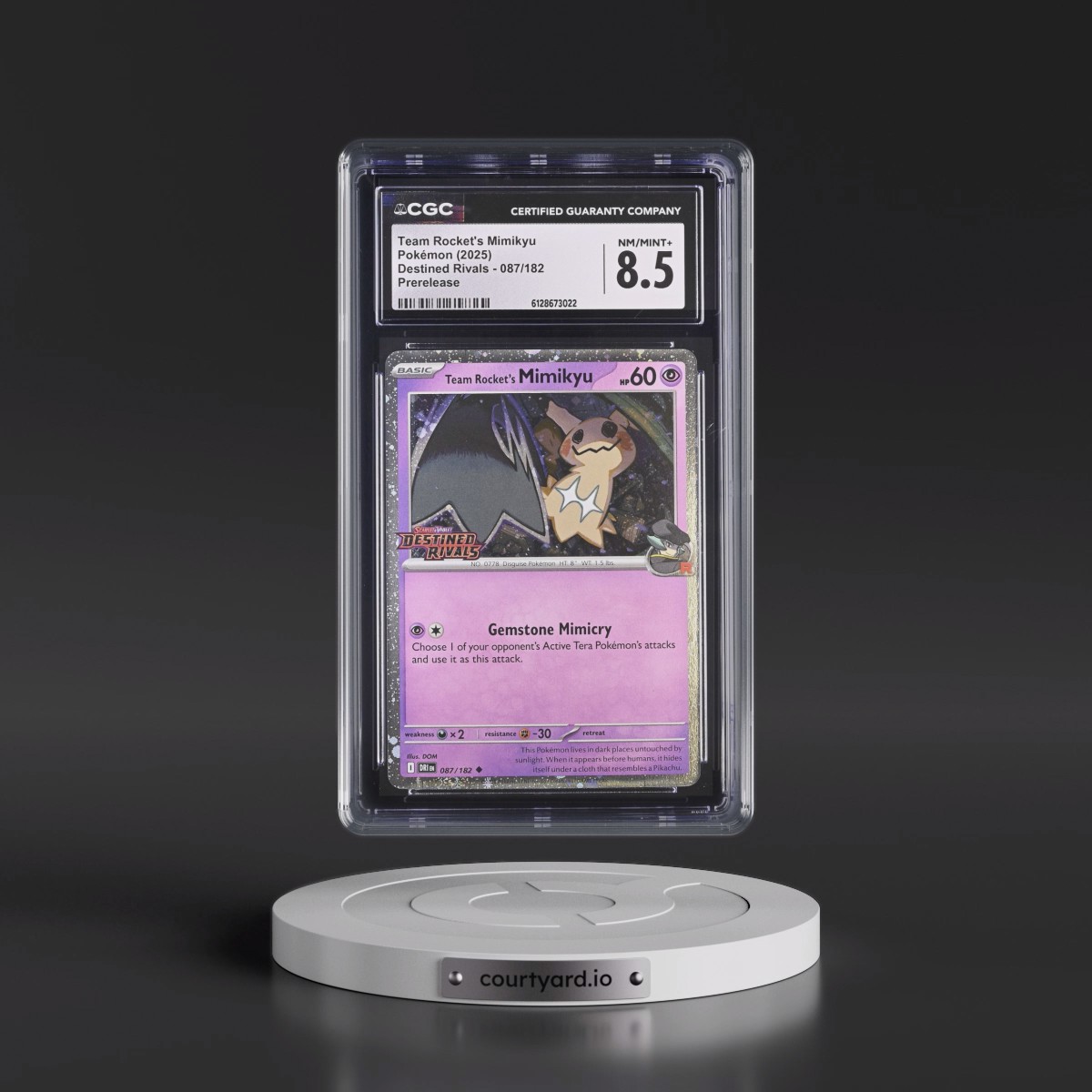 2025 Destined Rivals - DRI EN #087/182 Team Rocket's Mimikyu - Prerelease (Cosmos Holo) (CGC 8.5 NM-MT+)