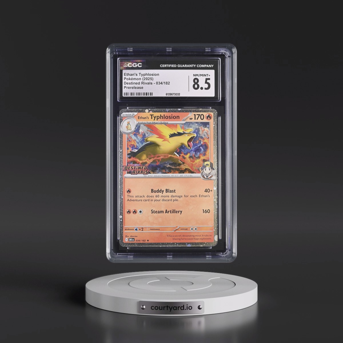 2025 Destined Rivals - DRI EN #034/182 Ethan's Typhlosion - Prerelease (Cosmos Holo) (CGC 8.5 NM-MT+)