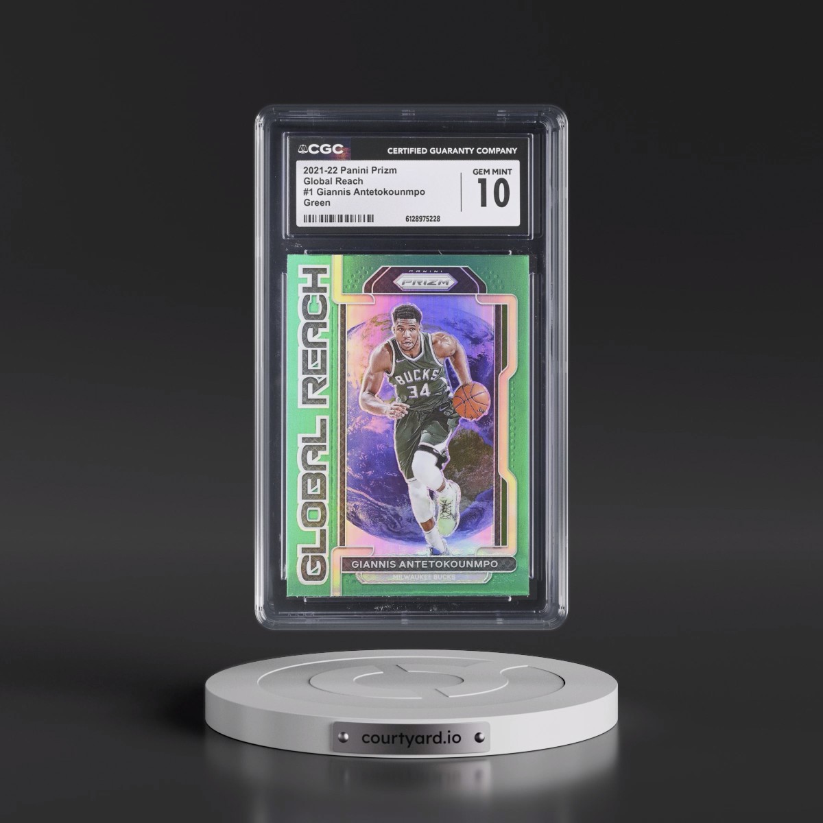 2021 Panini Prizm Global Reach #1 Giannis Antetokounmpo - Green (CGC 10 GEM MINT)