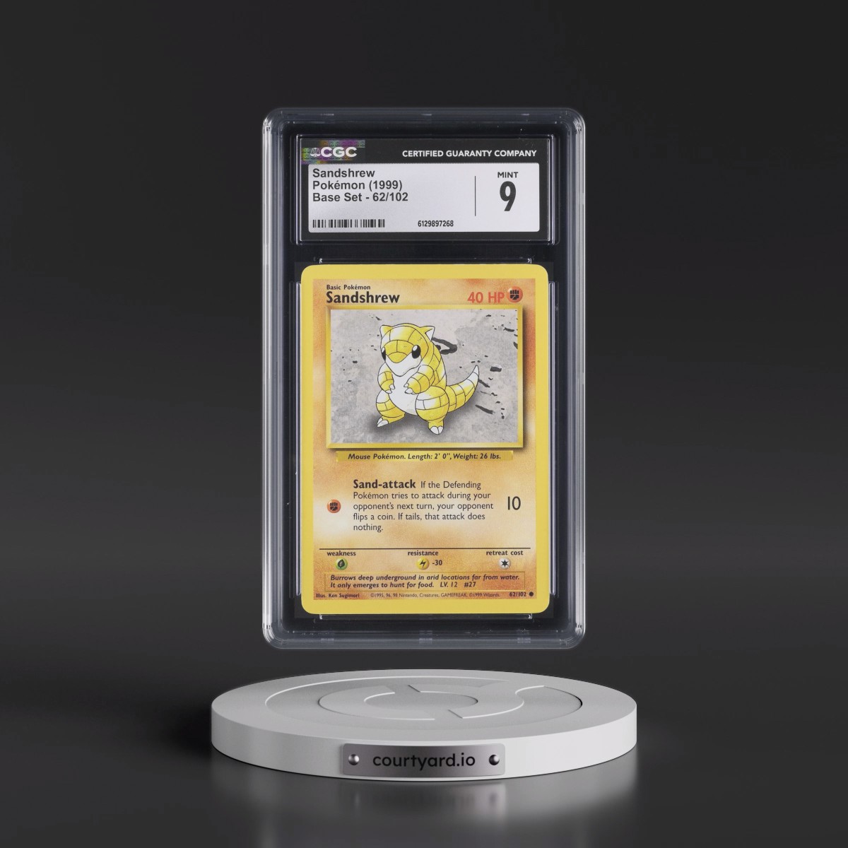 1999 Base Set #62/102 Sandshrew (CGC 9 MINT)
