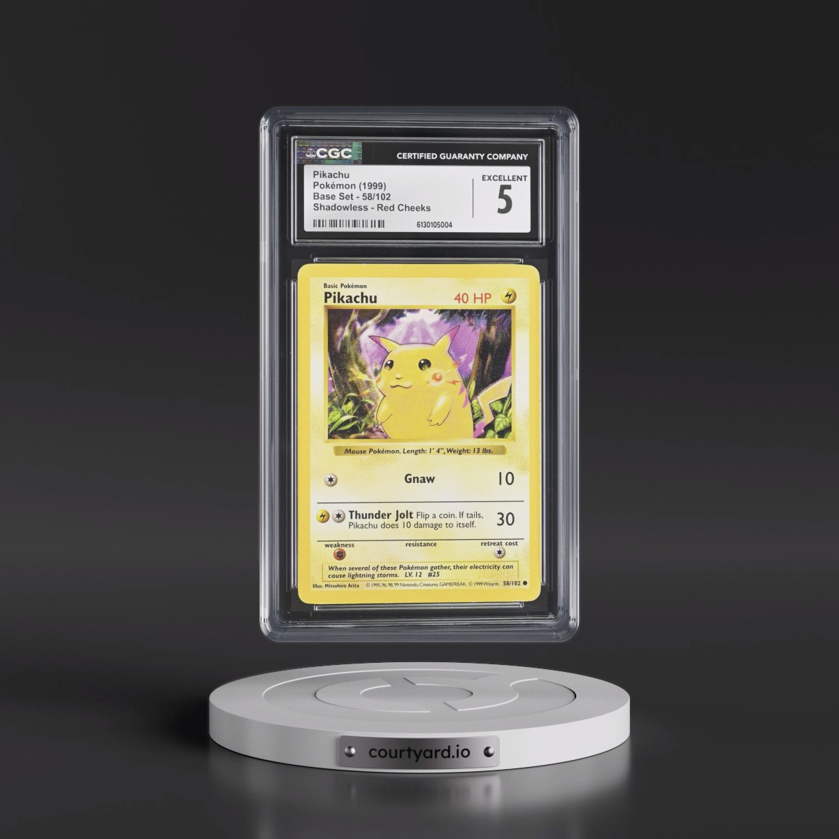 1999 Base Set #58/102 Pikachu - Shadowless Shadowless Red Cheeks (CGC 5 EX)